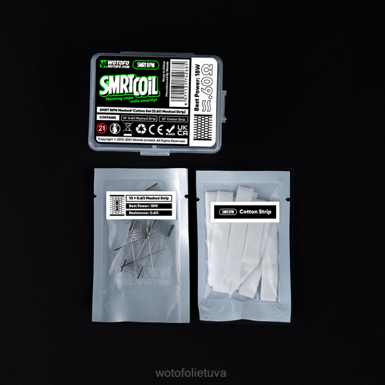 0,6ohm tinklelis+medvilnė WOTOFO disposable vape - Wotofo SMRT rpm tinklinės medvilnės rinkinys AS76T365