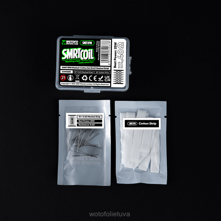 0,6ohm tinklelis+medvilnė WOTOFO disposable vape - Wotofo SMRT rpm tinklinės medvilnės rinkinys AS76T365