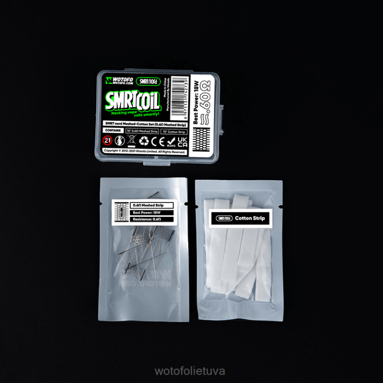 0,6ohm tinklelis+medvilnė WOTOFO e-cigarette - Wotofo SMRT Nord tinklinio medvilnės komplektas AS76T350